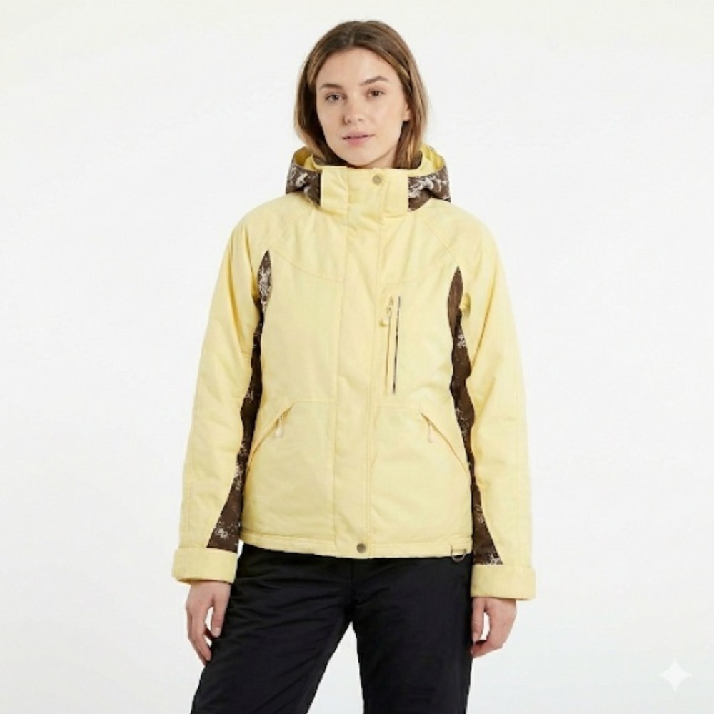 Nils Women’s Insulated Ski Jacket Butter Yellow Abstract Brown Small